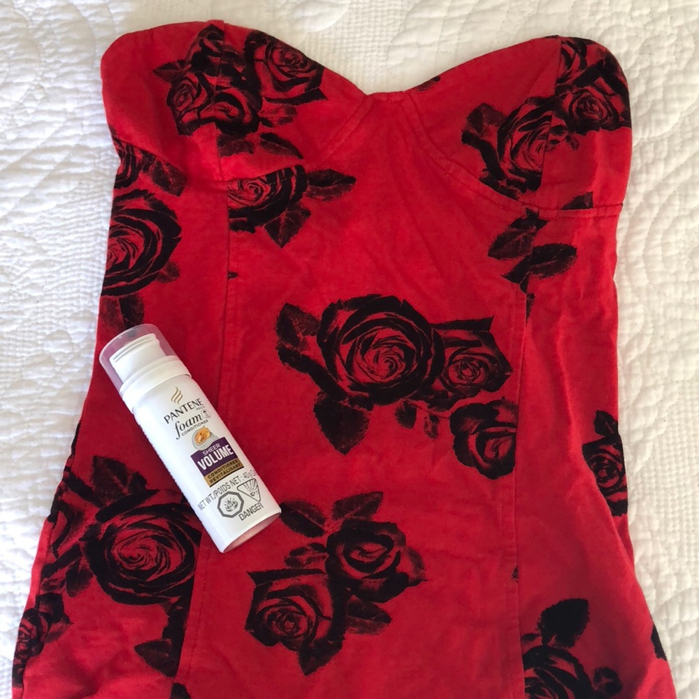 Motel Rocks Red Black floral tube top body suit